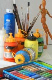 Malmaterial-Stillleben in der Kunstschule-Frankfurt-Atelier-Irene-Schuh