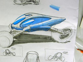 Dies ist eine tolle Entwurfszeichnung eines ultramodernen Motorrades gezeichnet im Mappenkurs der Kunstschule Frankfurt Atelier Irene Schuh