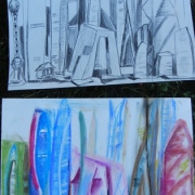 Moderne-Architekturmappe, Architekturzeichnen-Bleistift, Pastellzeichnung-Architektur,. Zeichnen-lernen-Atelier,Kunstschule-Ireneschuh, Kunstschulefrankfurt-Atelierireneschuh